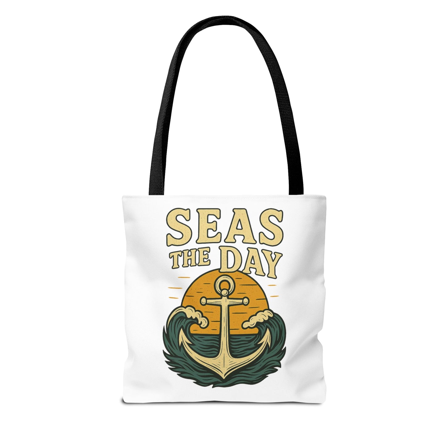 "Seas the Day" Nautical Tote Bag – Funny Beach Quote Canvas Bag with Anchor | Coastal Gift Idea for Summer, Travel, or Daily Use