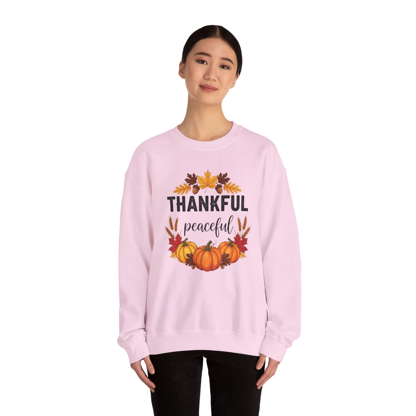 Thankful Peaceful Fall Sweatshirt, Autumn Pumpkin Crewneck, Thanksgiving Sweater, Cozy Seasonal Pullover, Gratitude Gift For Women Men