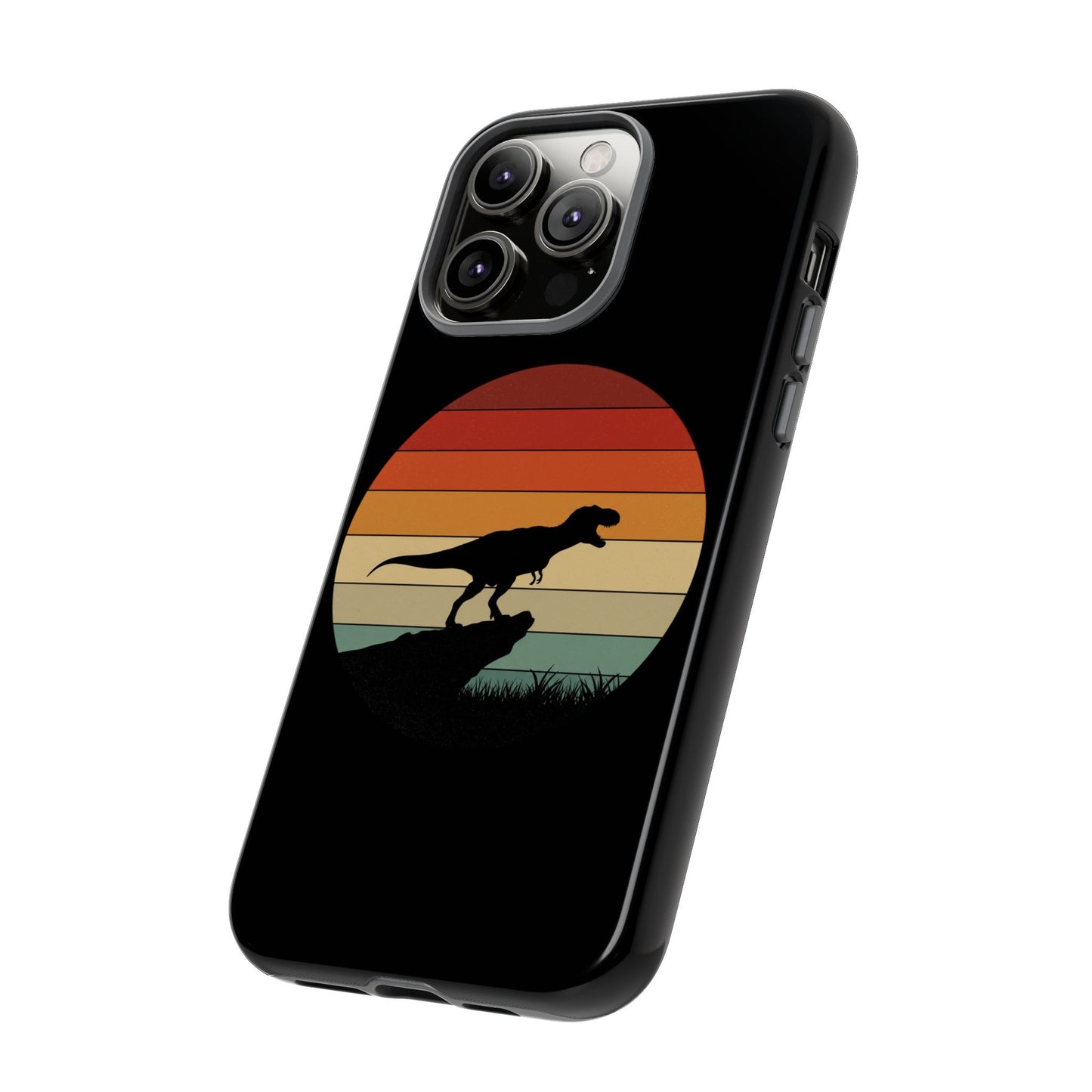 Retro Sunset Dinosaur iPhone Case | T‑Rex Silhouette Vintage Phone Cover for iPhone 14/15/16 Pro | Aesthetic Dinosaur Gift