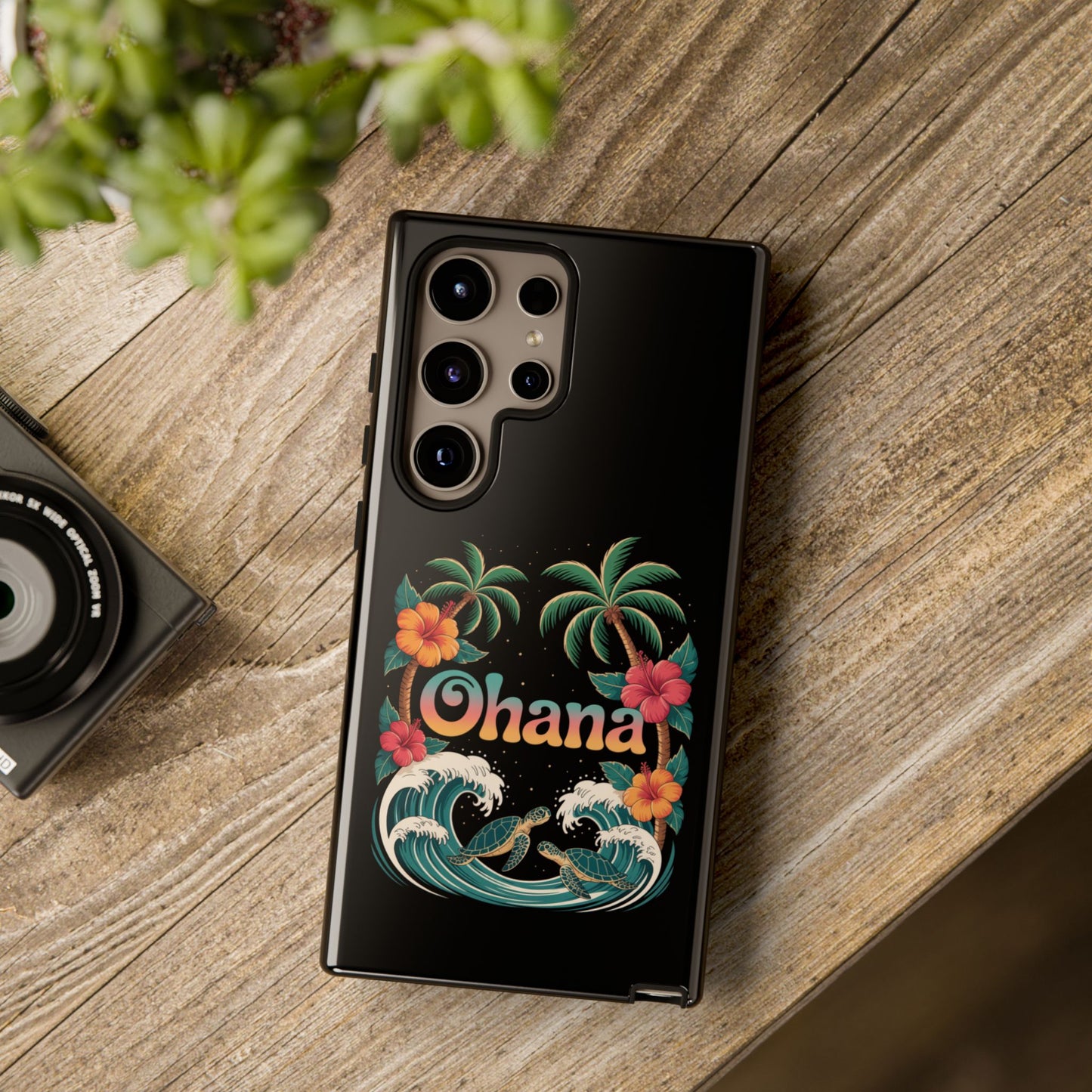 Tropical Ohana Samsung Case - Summer Beach Phone Cover - Hawaiian Palm & Hibiscus Design - Rugged & Glossy Protector for Galaxy