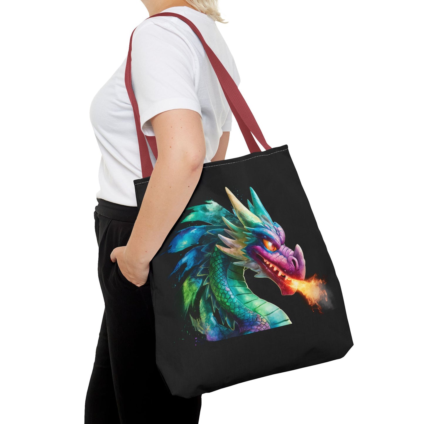 Double-Sided Fierce Dragon Canvas Tote - Colorful Fire-Breathing Fantasy, Eco Reusable Bag, Gift for Dragon Lover