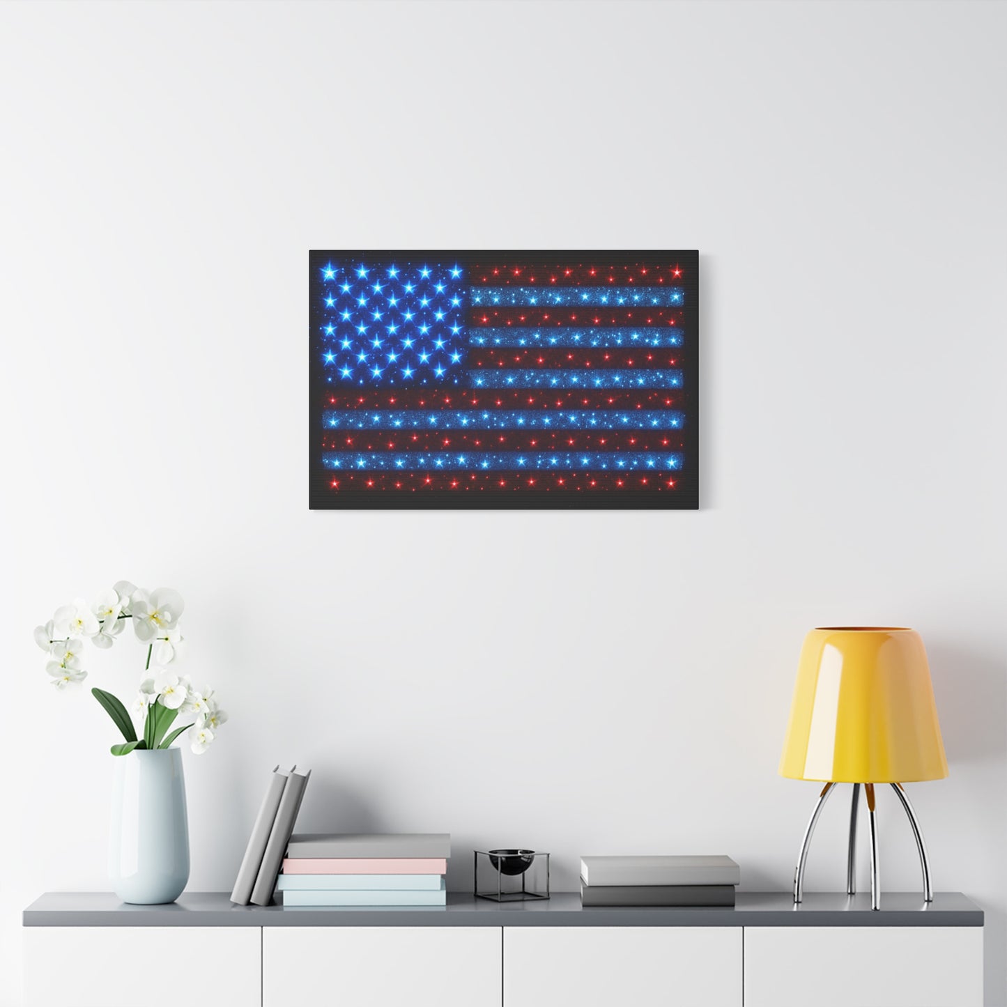 Bioluminescent-Style Starry American Flag Canvas - Patriotic Wall Art - Modern 4th of July Decor - Starry Particles USA Home Decor