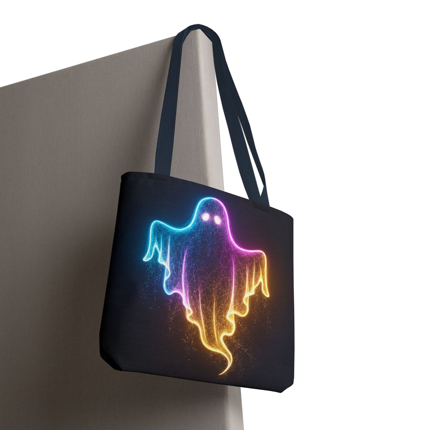 Neon Ghost Tote Bag - Bright Colorful Ghost Print Shoulder Tote, Spooky Cute Reusable Canvas Bag, Halloween Aesthetic Everyday Carry