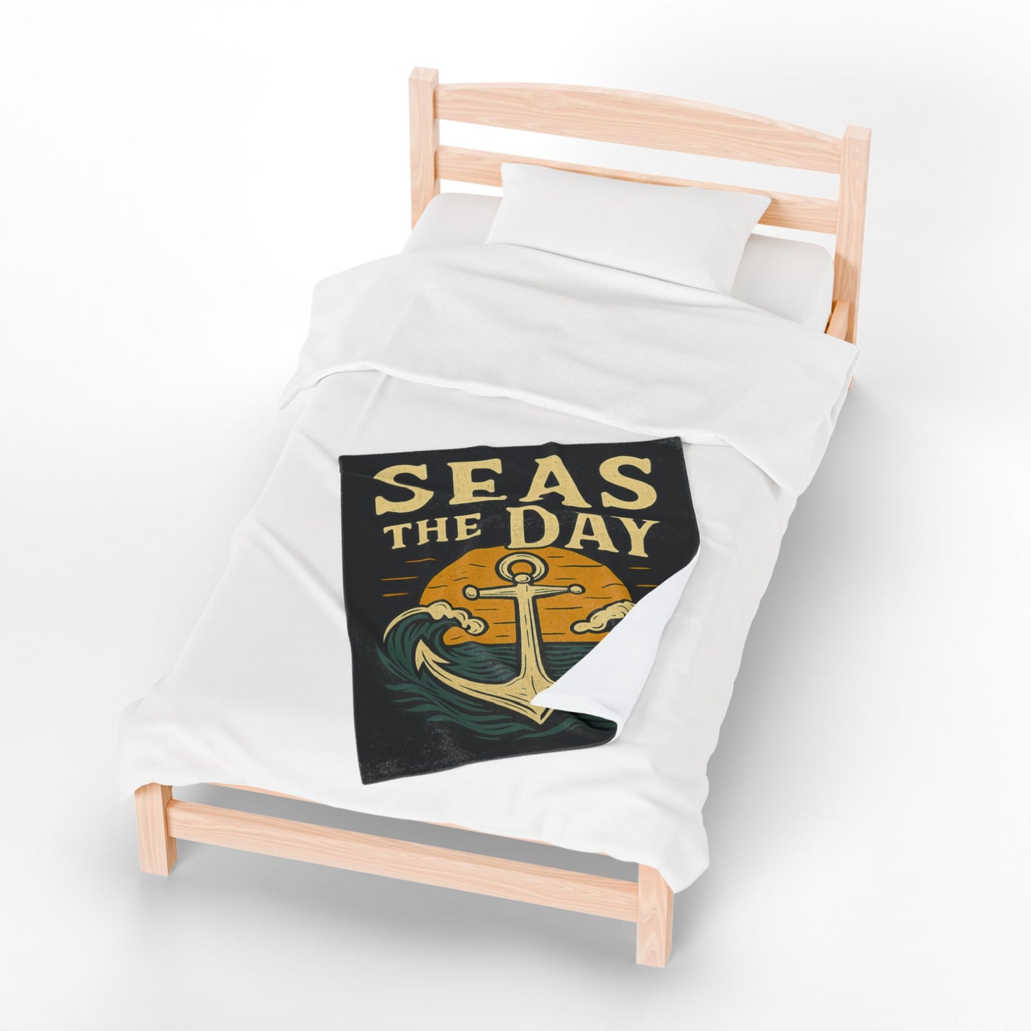 Seas the Day Blanket – Nautical Anchor Throw, Coastal Fleece Blanket, Ocean Sunset Gift