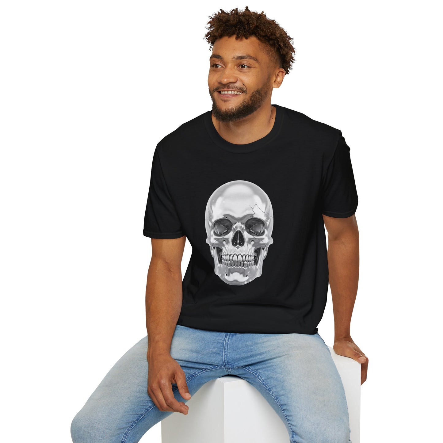 Chrome Skull Graphic Tee - Edgy Metallic Skull Shirt - Retro Rock Vibe, Dark Aesthetic, Unisex Cool Gift - Trendy Fashion Statement Top