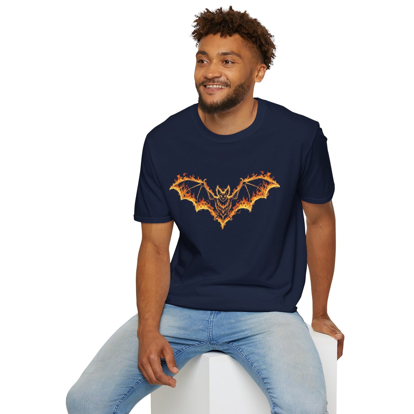 Flaming Bat T-Shirt | Fire Bat Gothic Graphic Tee | Halloween Creature Shirt | Fantasy Bat Design | Metalcore Dark Aesthetic Shirt
