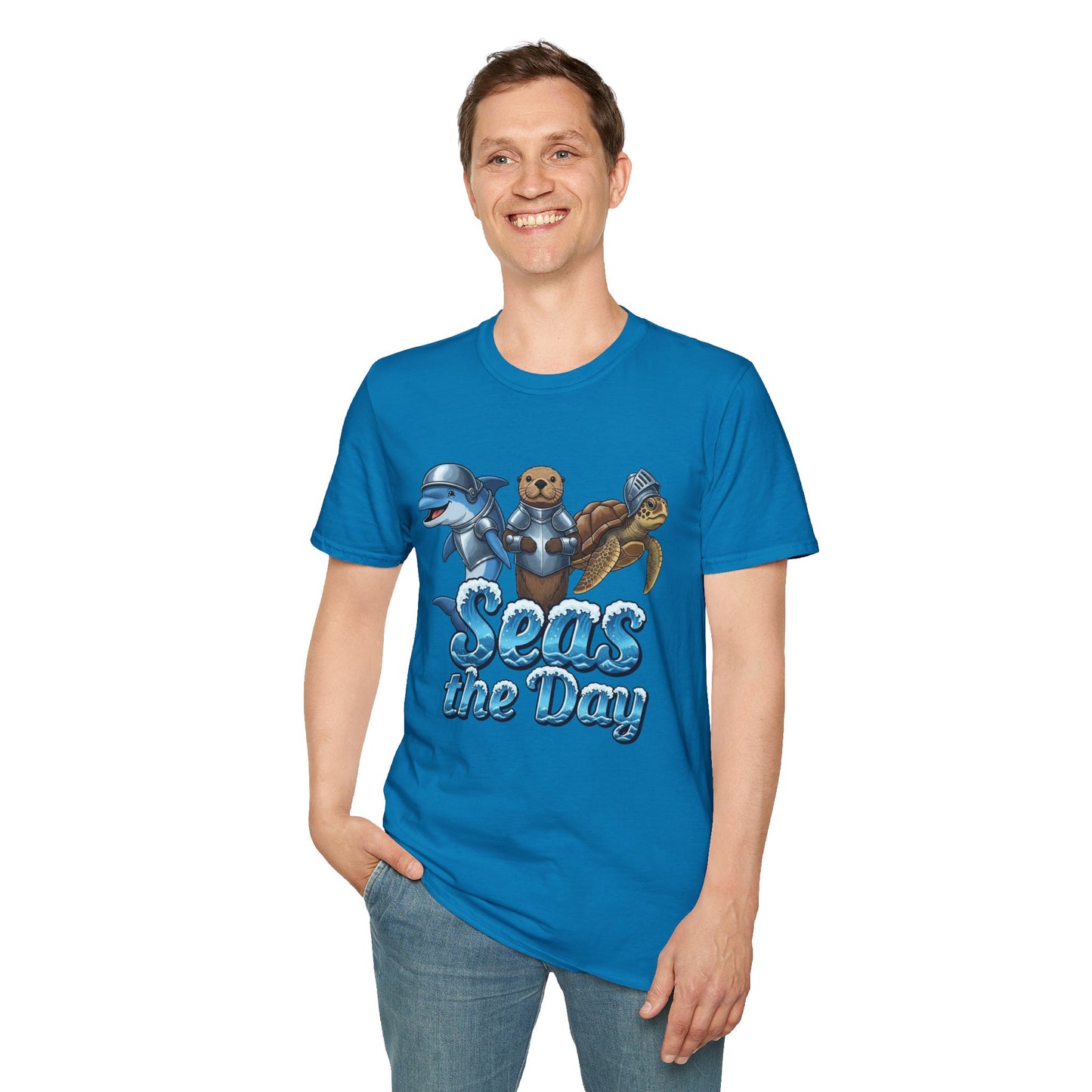 Seas the Day Shirt | Ocean Knight Animals Dolphin Otter Turtle Graphic Tee | Funny Sea Life Adventure Tee | Gift for Beach Lovers