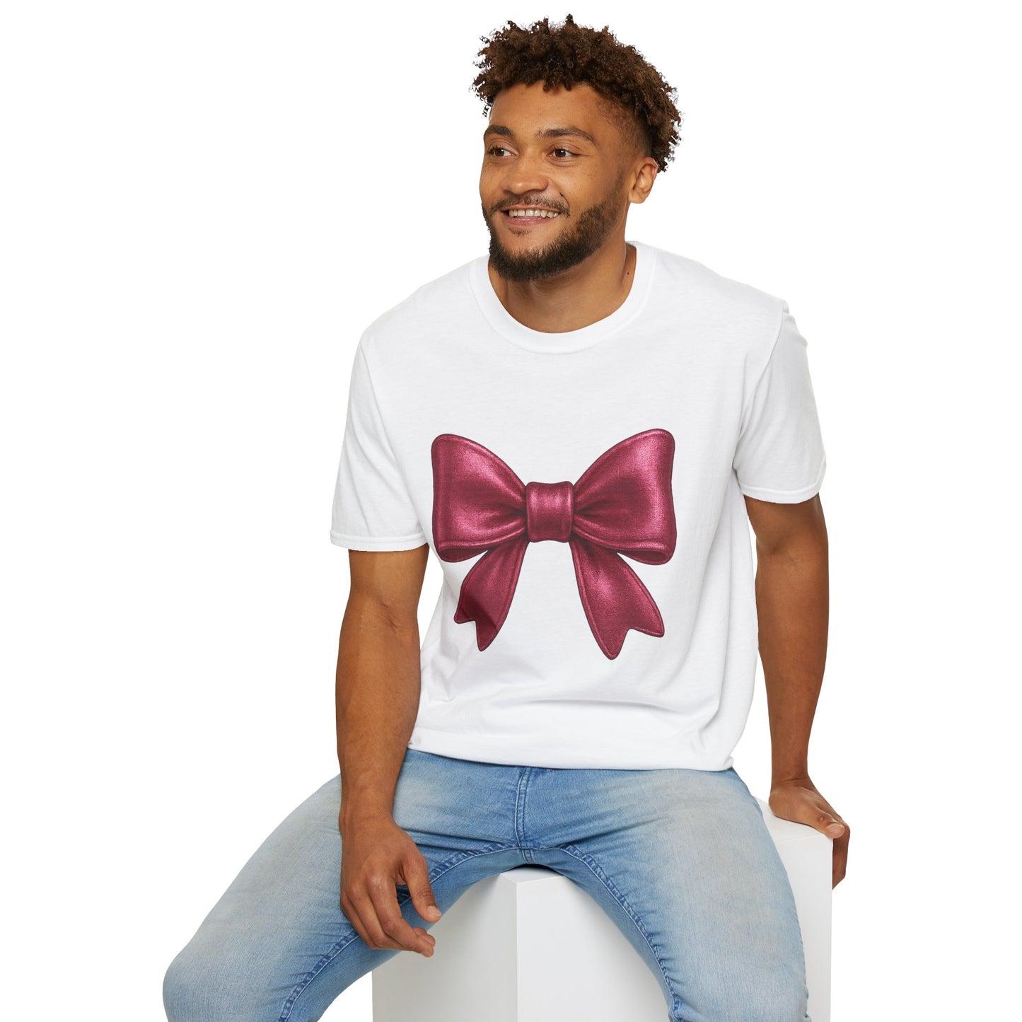 Metallic Burgundy Bow T-Shirt π | Elegant Cute Graphic Tee | Unisex Softstyle Shirt | Gift for Her, Aesthetic Outfit, Celebration Wear