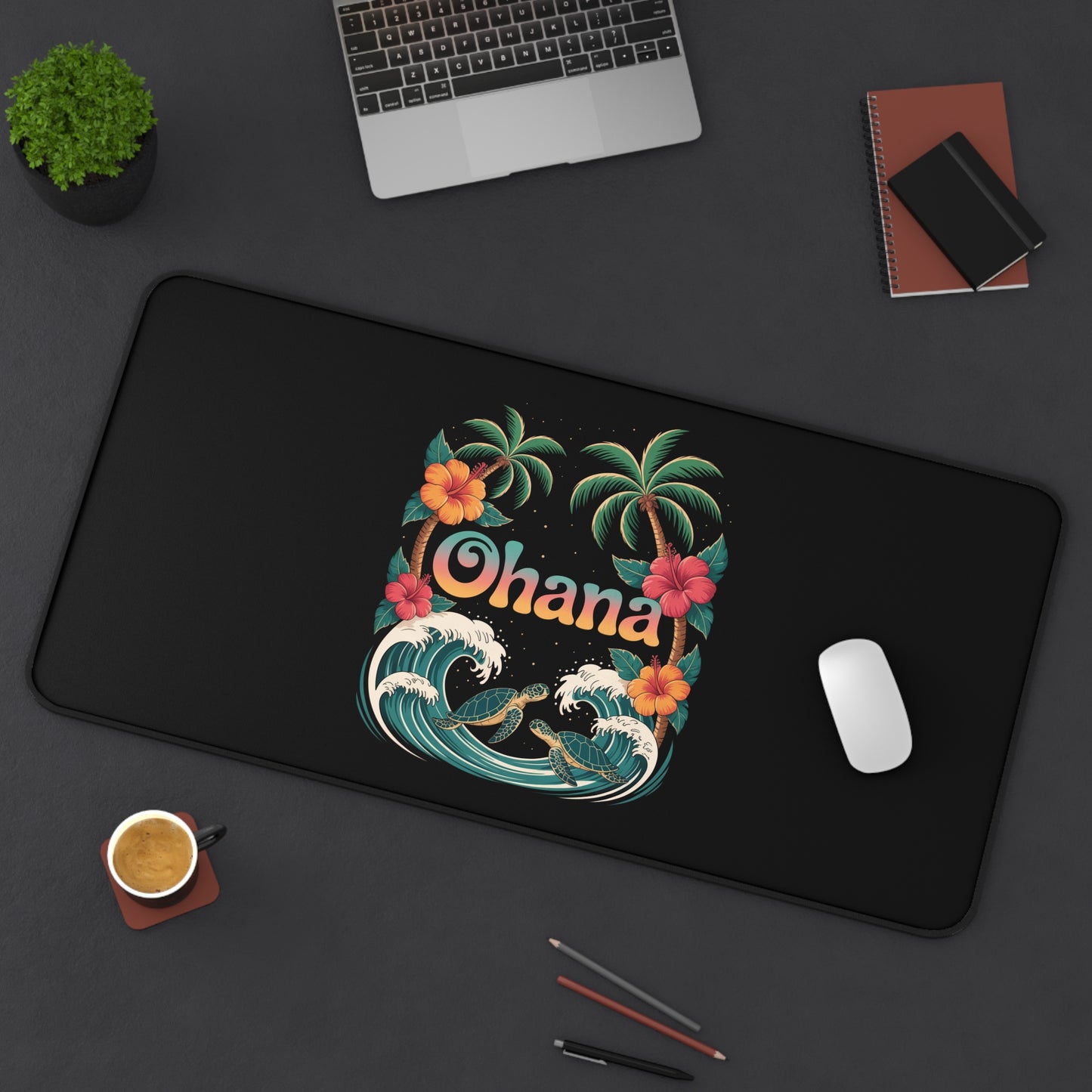 Ohana Tropical Mouse Pad - Hawaiian Desk Mat - Office Decor Gift - Beach Vibes Computer Mat - Aloha Workspace Accessory