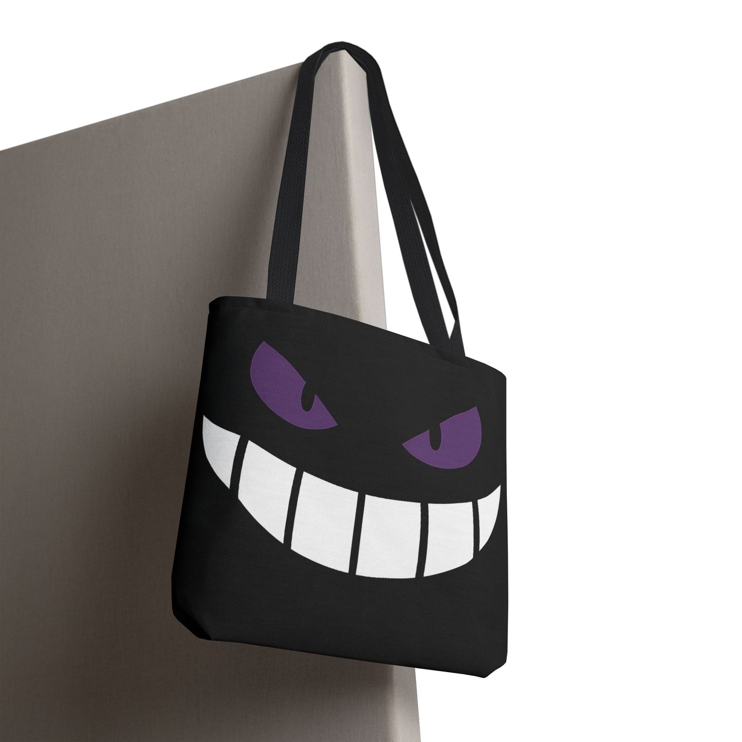Evil Grin Tote Bag, Spooky Purple Eyes Reusable Shopping Bag, Creepy Cute Halloween Tote, Gothic Horror Canvas Bag, Gamer Room Accessory