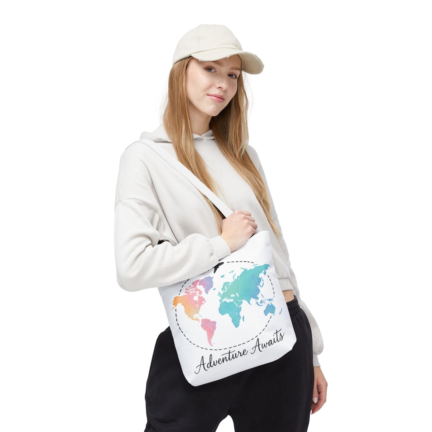 Adventure Awaits Watercolor World Map Tote Bag | Travel Canvas Tote | Wanderlust Gift, Beach, Camping, Airport Carryall, Eco-Friendly