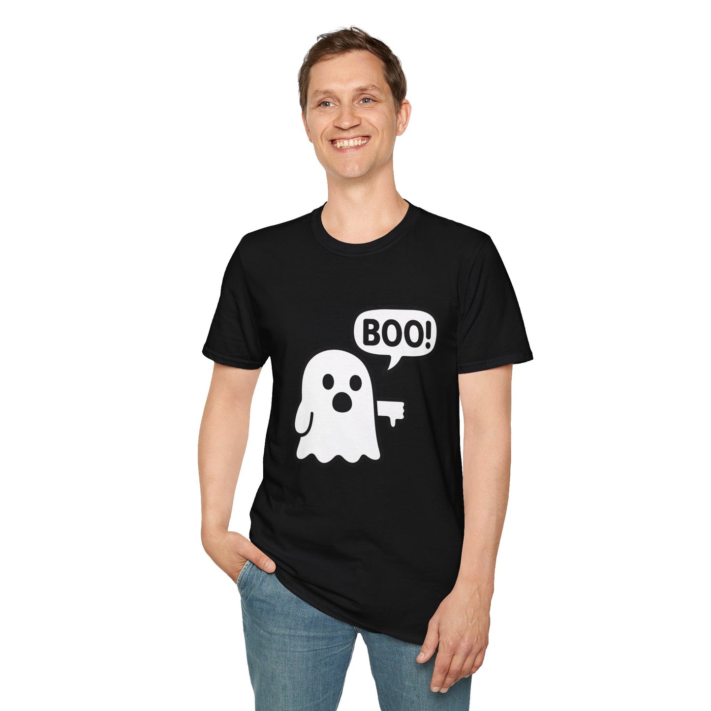 Cute Ghost Thumbs-Down 'Boo' Tee | Funny Halloween Play on Words Shirt | Spooky Season Ghost Tee | Fall Coquette Aesthetic Tee