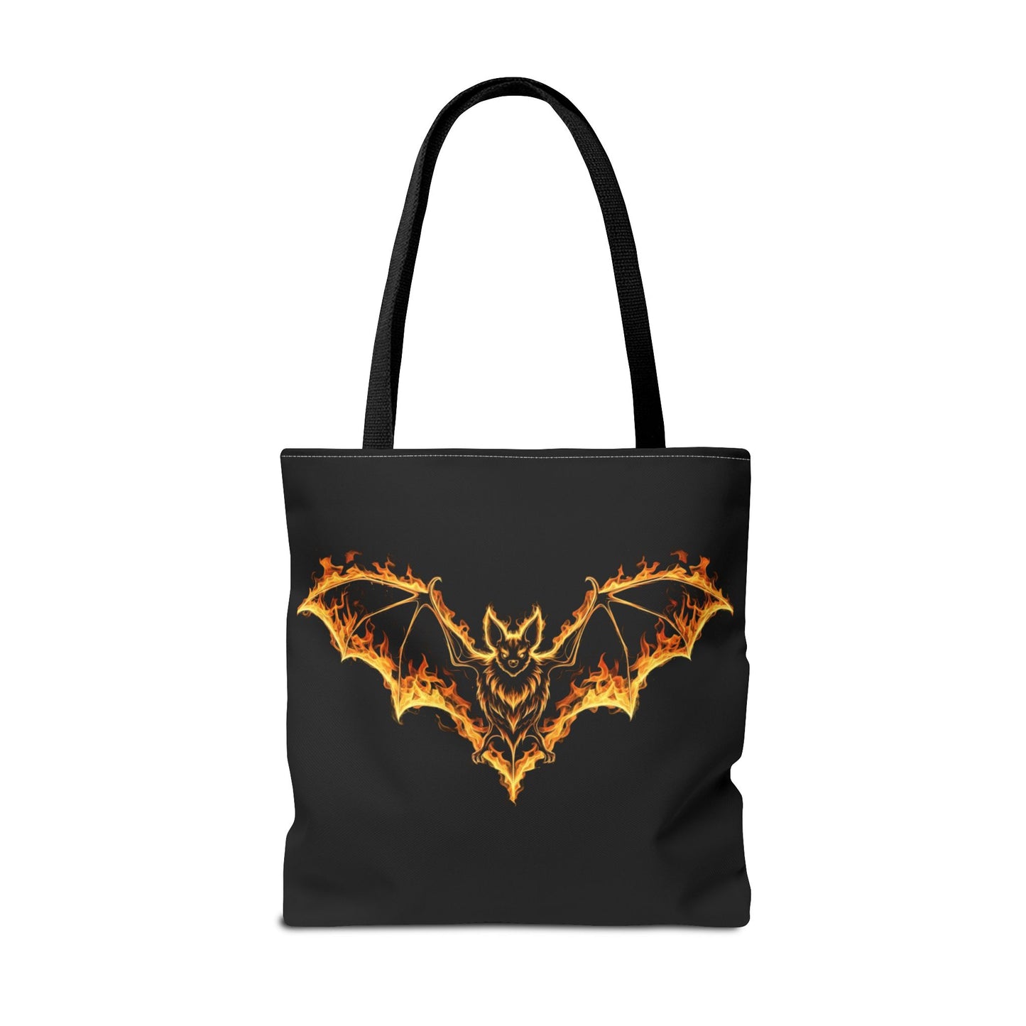 Flaming Bat Tote Bag, Gothic Halloween Canvas Tote, Fiery Wing Bat Design Tote, Spooky Season Accessory, Gothic Gift Tote