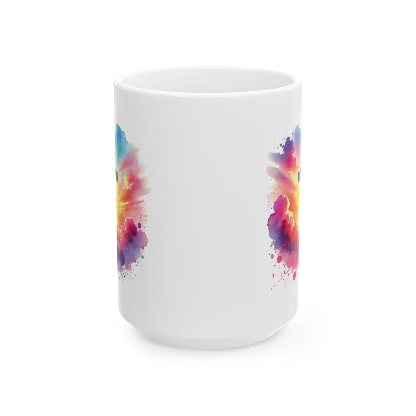 Christian Cross Sunrise Mug – Inspirational Faith Coffee Cup with Colorful Sky & Clouds, Religious Gift, Dishwasher Safe Prayer Mug