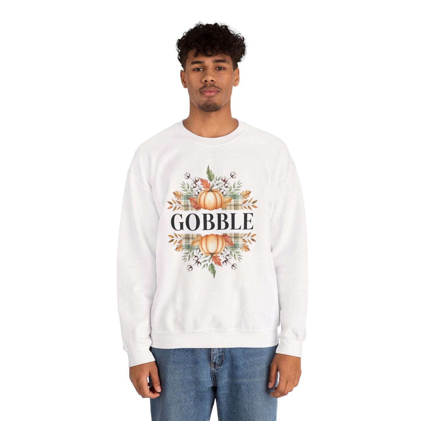 Gobble Turkey Sweatshirt, Thanksgiving Gobble Crewneck, Autumn Pumpkin Leaves Pullover, Fall Graphic Sweatshirt, Cozy Turkey Shirt