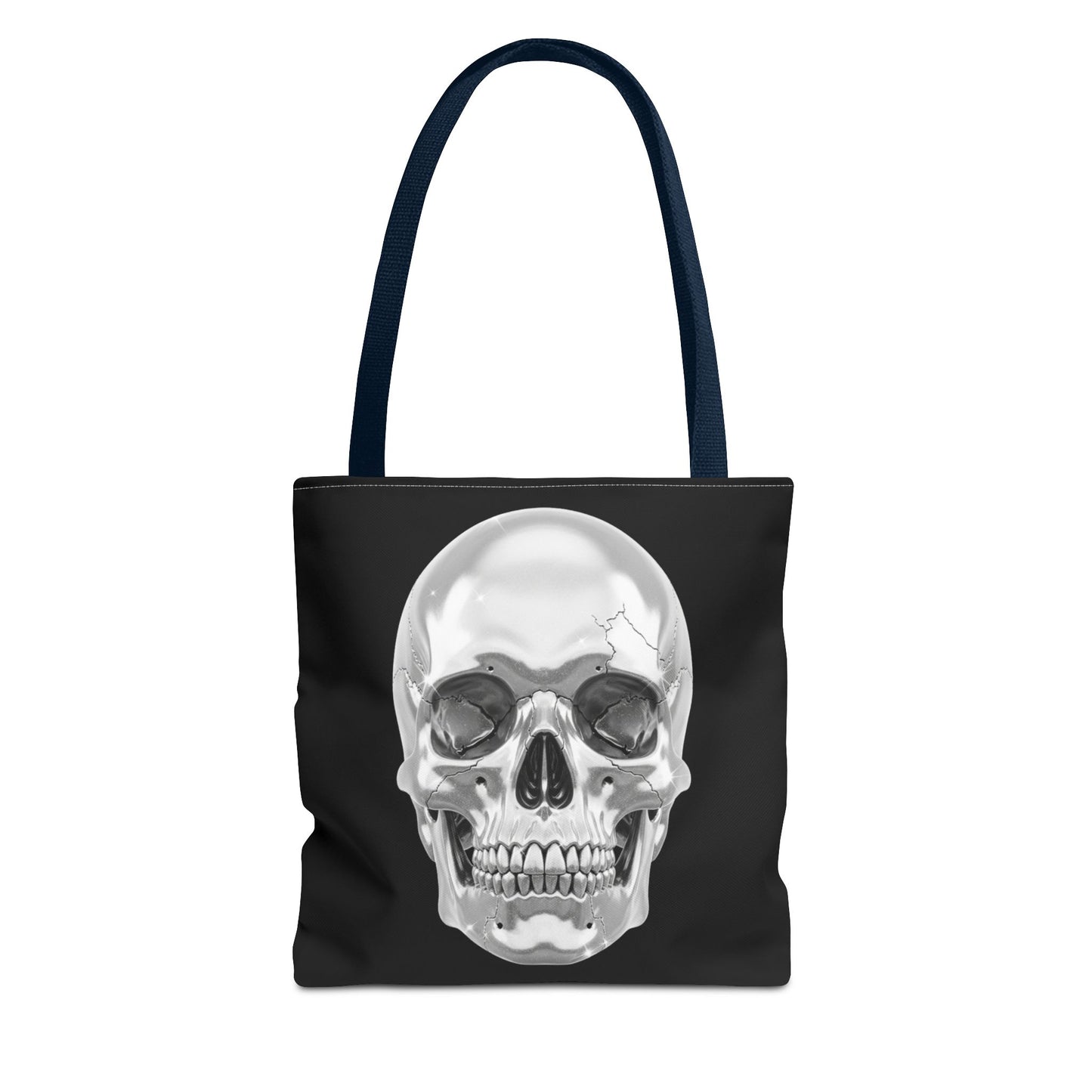 Chrome Skull Tote Bag, Gothic Halloween Canvas Tote, Metallic Skull Design Bag, Spooky Season Accessory, Skull Gift Tote For Horror Fans