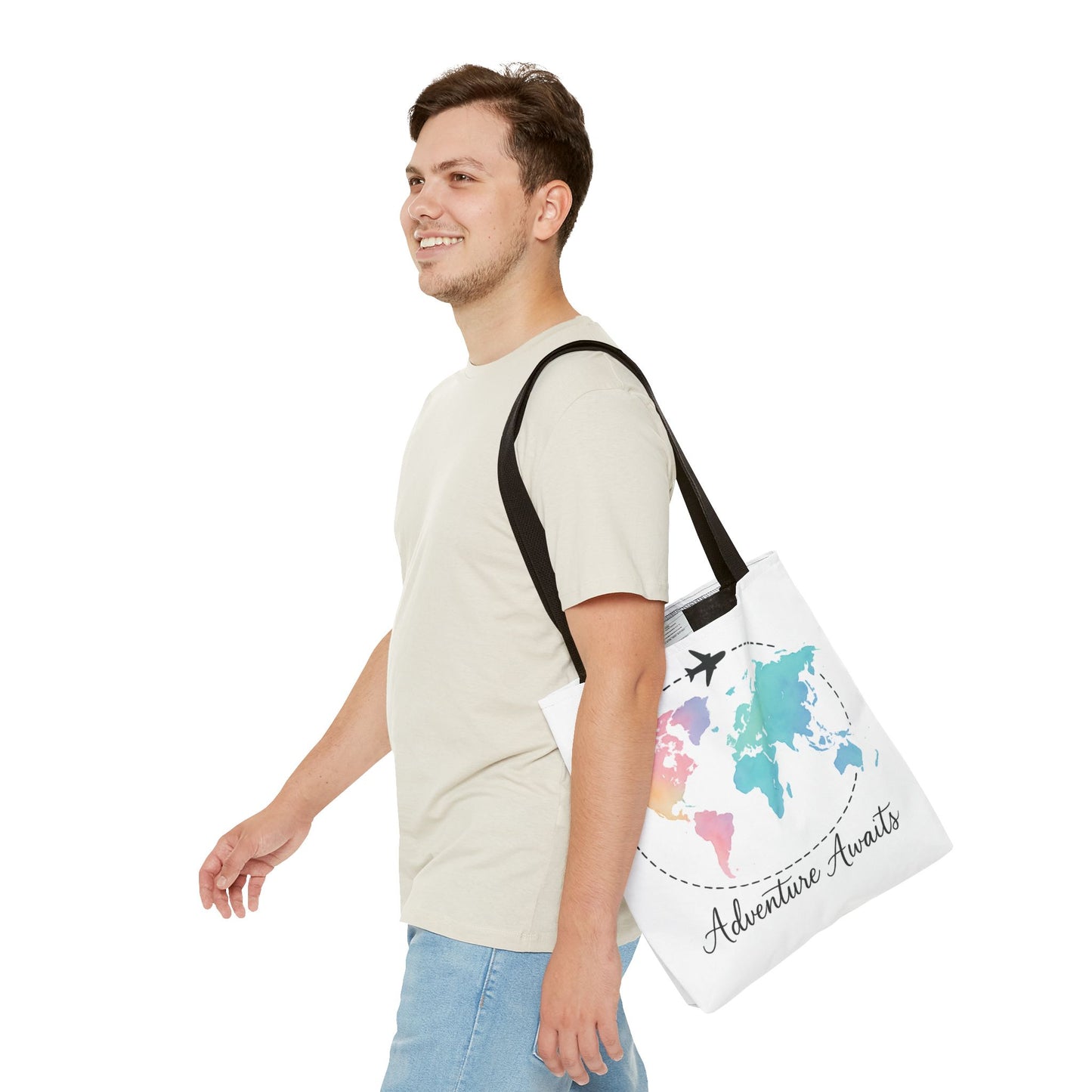 Adventure Awaits Watercolor World Map Tote Bag | Travel Canvas Tote | Wanderlust Gift, Beach, Camping, Airport Carryall, Eco-Friendly
