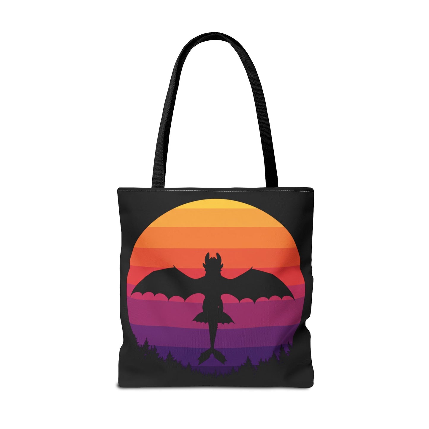 Sunset Dragon Flight Tote Bag, Reusable Eco-Friendly Shoulder Bag With Silhouette Design, Aesthetic Black Tote For Everyday Use And Gifts