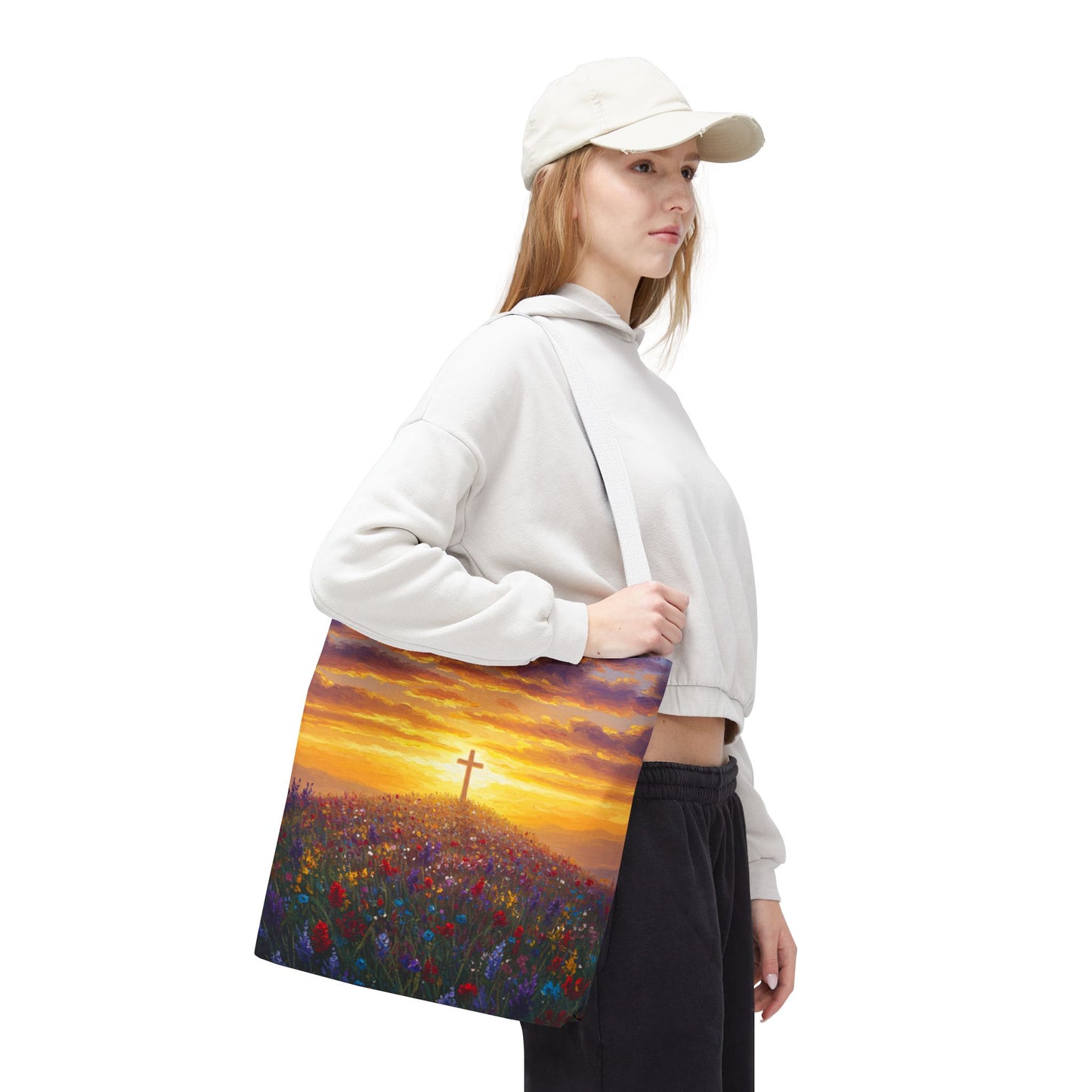 Cross Painted Tote Bag Christian Bag Inspirational Tote Spiritual Bag Religious Tote Bag