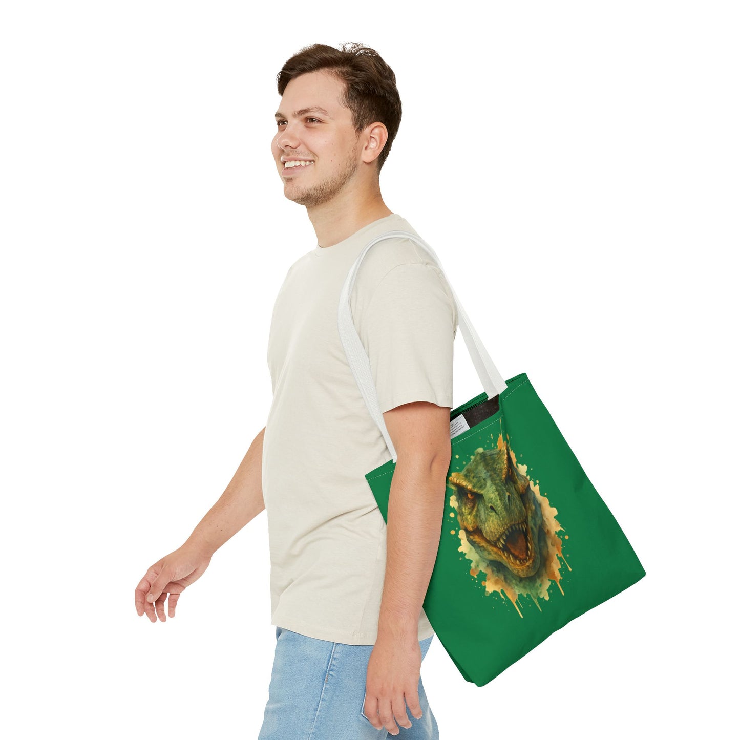 Watercolor T-Rex Tote Bag - Eco Canvas Dino Shopper, Dinosaur Lover Gift, Book Bag, Reusable Grocery Tote - Aesthetic Paleontology Art