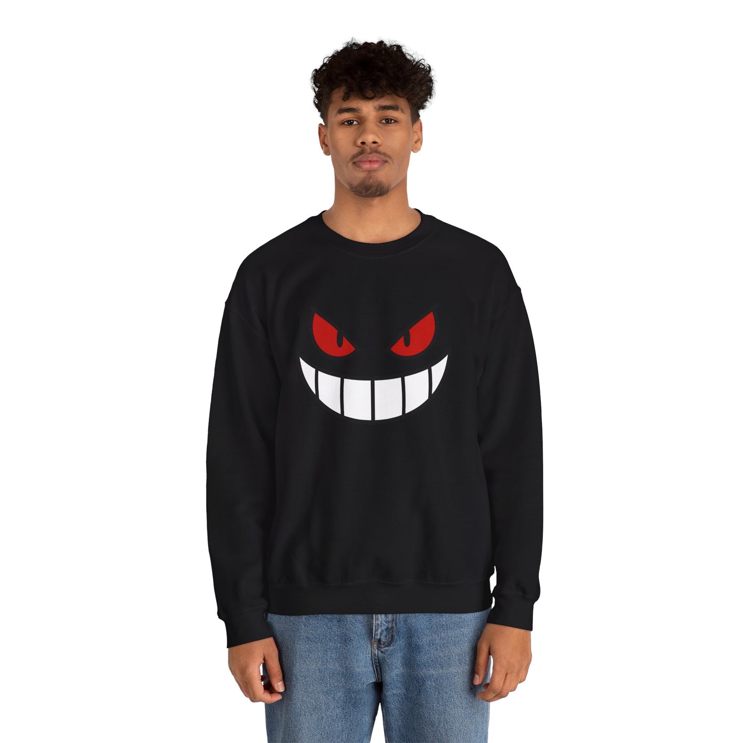 Evil Grin Sweatshirt, Creepy Skull Face Crewneck, Spooky Halloween Pullover, Dark Grinning Ghost Tee, Unisex Scary Smile Sweatshirt