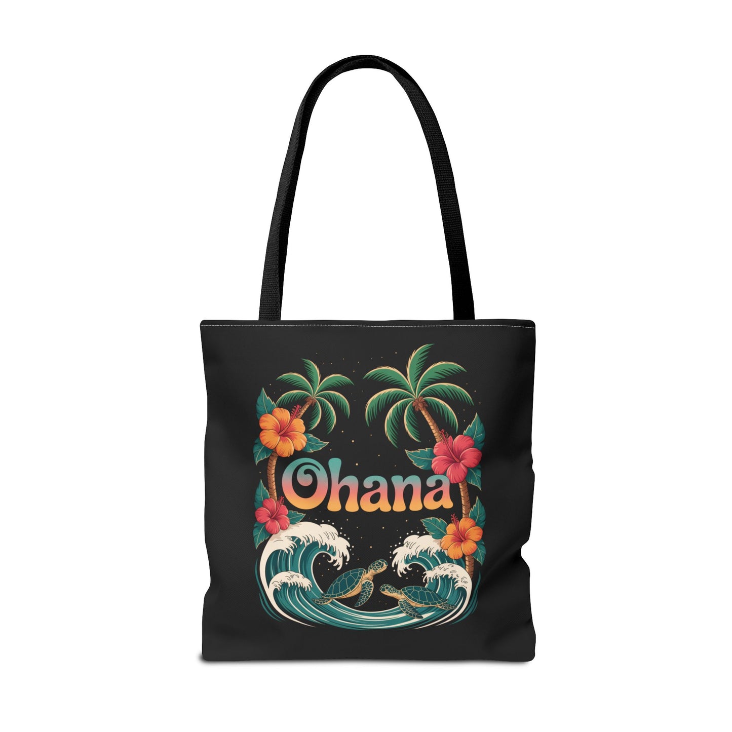 Ohana Tote Bag – Hawaiian Beach Tote with Sea Turtles & Palm Trees – Floral Tropical Reusable Bag, Summer Gift, Aesthetic Travel Purse