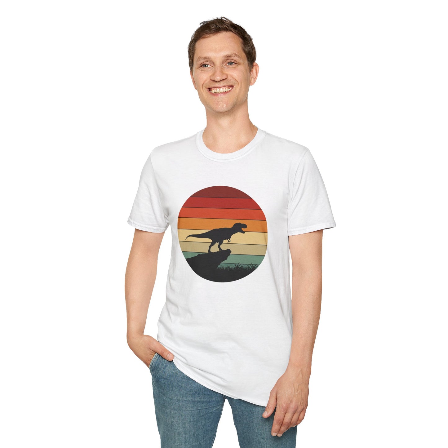 Retro T-Rex Dinosaur Shirt for Men Women - Vintage Sunset Graphic Tee - Unisex Jurassic Gift Idea Funny Casual Dino T-Shirt