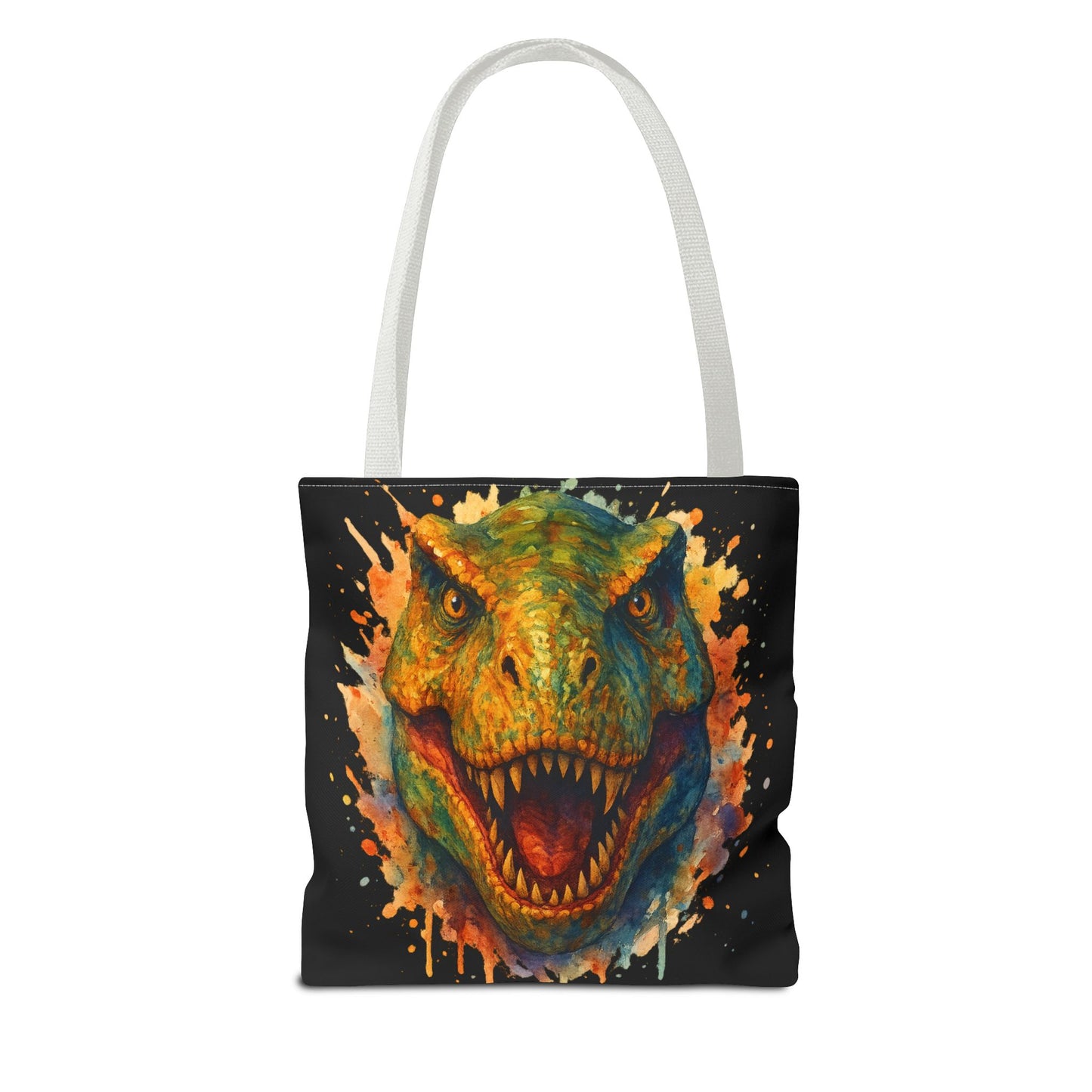 T-Rex Watercolor Tote Bag - 100% Polyester Canvas, Vibrant Dinosaur Art Bag, Reusable Beach-Market Tote, Dino Lover Gift, Bold Style