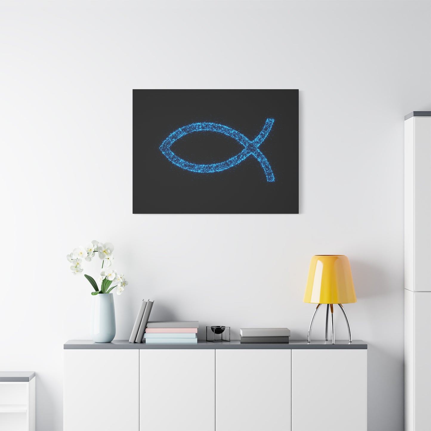 Blue Glitter Fish Symbol Matte Canvas Wall Art