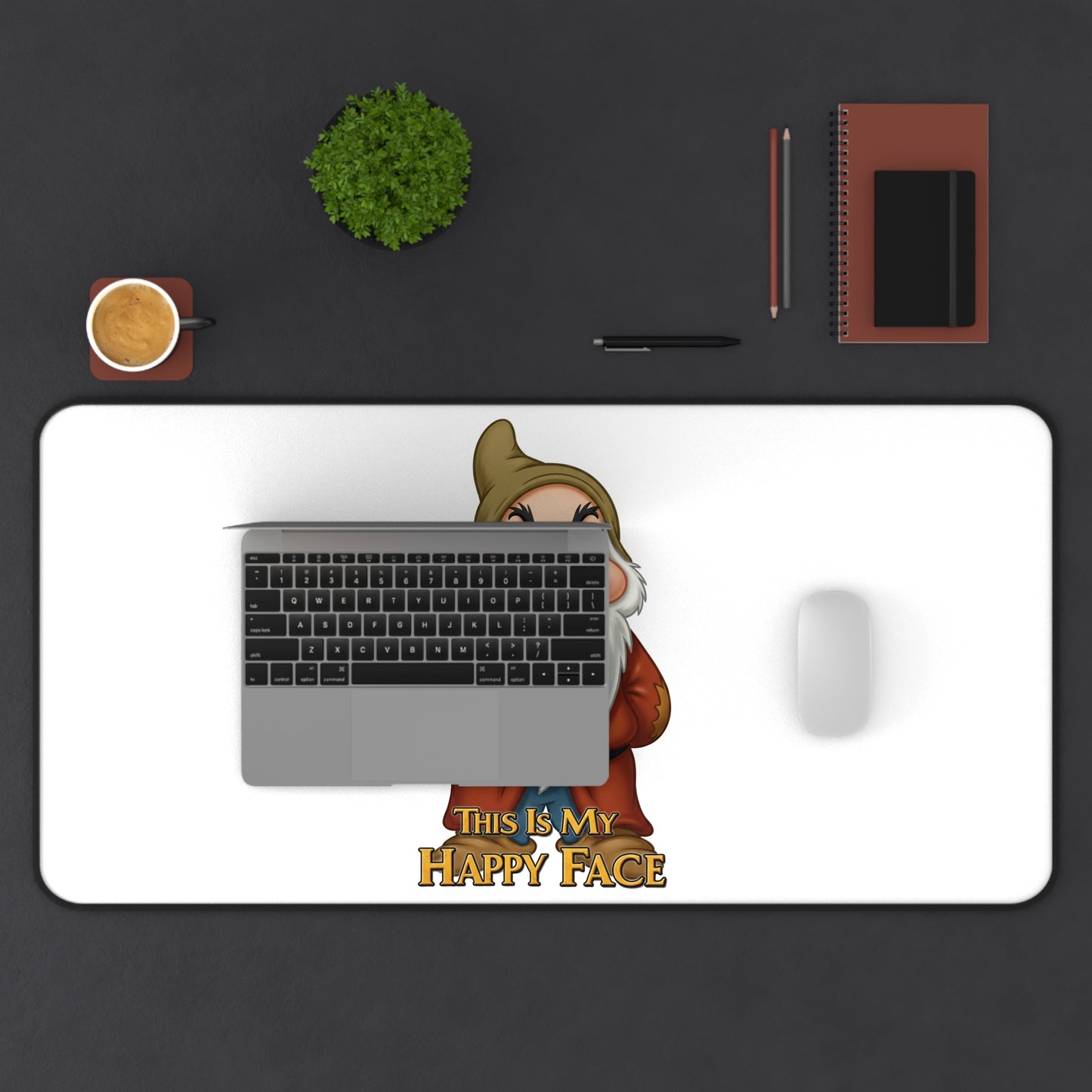 Funny Mouse Pad/Desk Mat - 'This Is My Happy Face' Grumpy Dwarf Design
