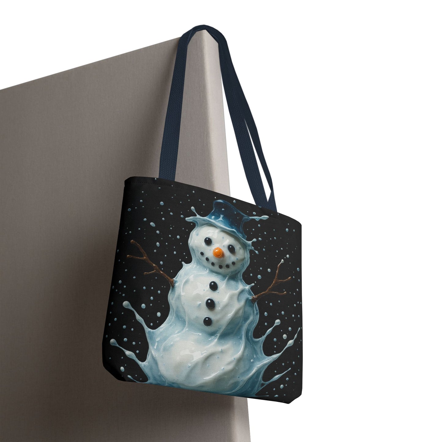 Winter Snowman Tote Bag, Festive Christmas Gift Bag, Holiday Shopping Tote, Snowy Season Accessory, Reusable Winter Art Bag For Everyday Use