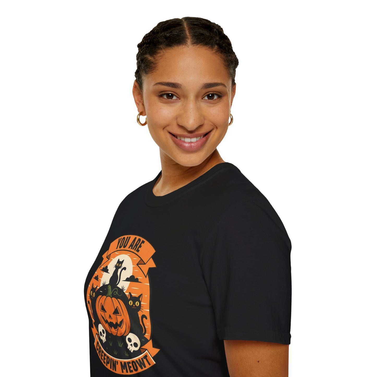 You Are Creepin' Meowt Halloween Cat T-Shirt | Funny Spooky Cat Tee | Black Cat Pumpkin Shirt | Cute Halloween Gift for Cat Lovers