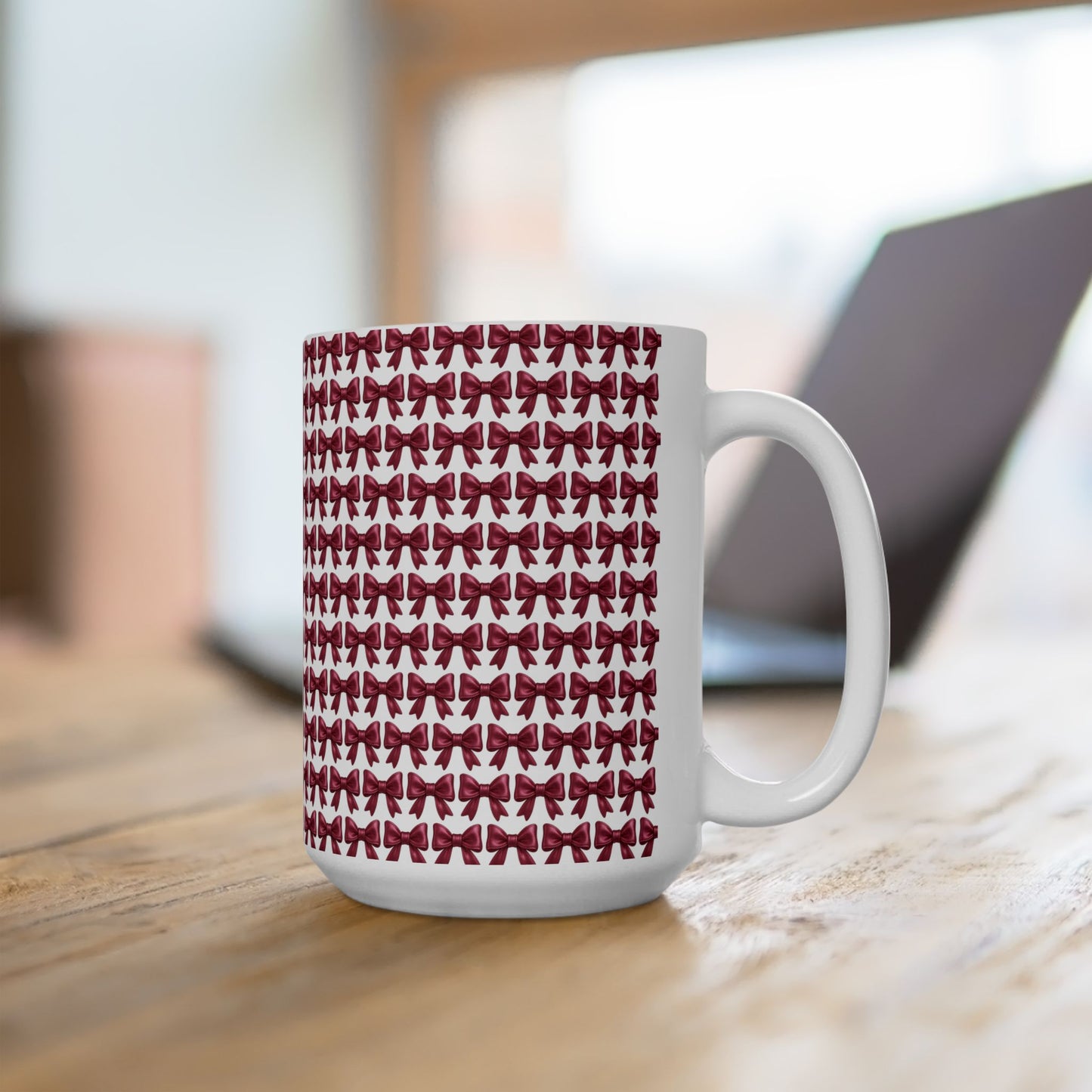 Coquette Bow Coffee Mug • Pink Ribbon Bow Pattern Cup • Girly Aesthetic Drinkware • Cute Coquette Kitchen Decor Gift • 11oz 15oz Mug