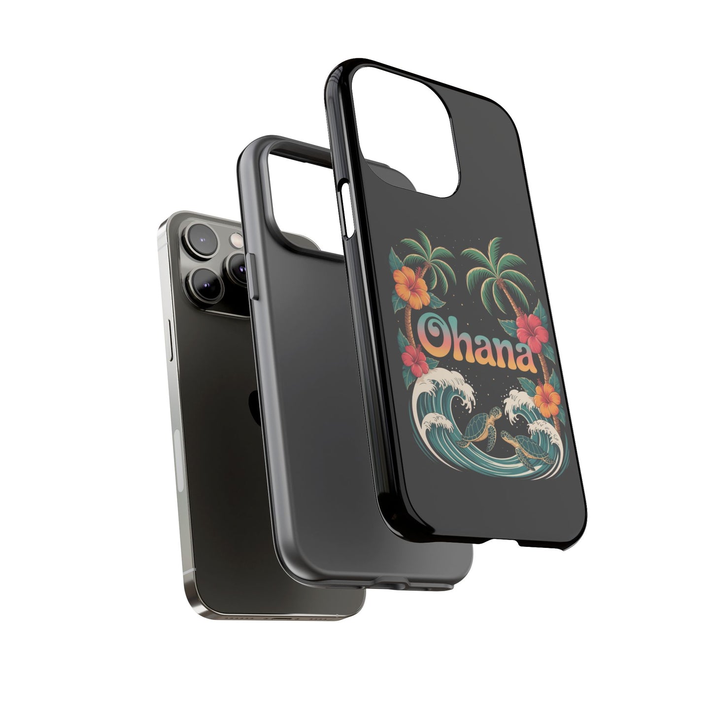 Tropical Ohana iPhone Case - Beach Vibes Cover with Palms, Hibiscus and Turtles - Rugged and Glossy Summer Phone Protector