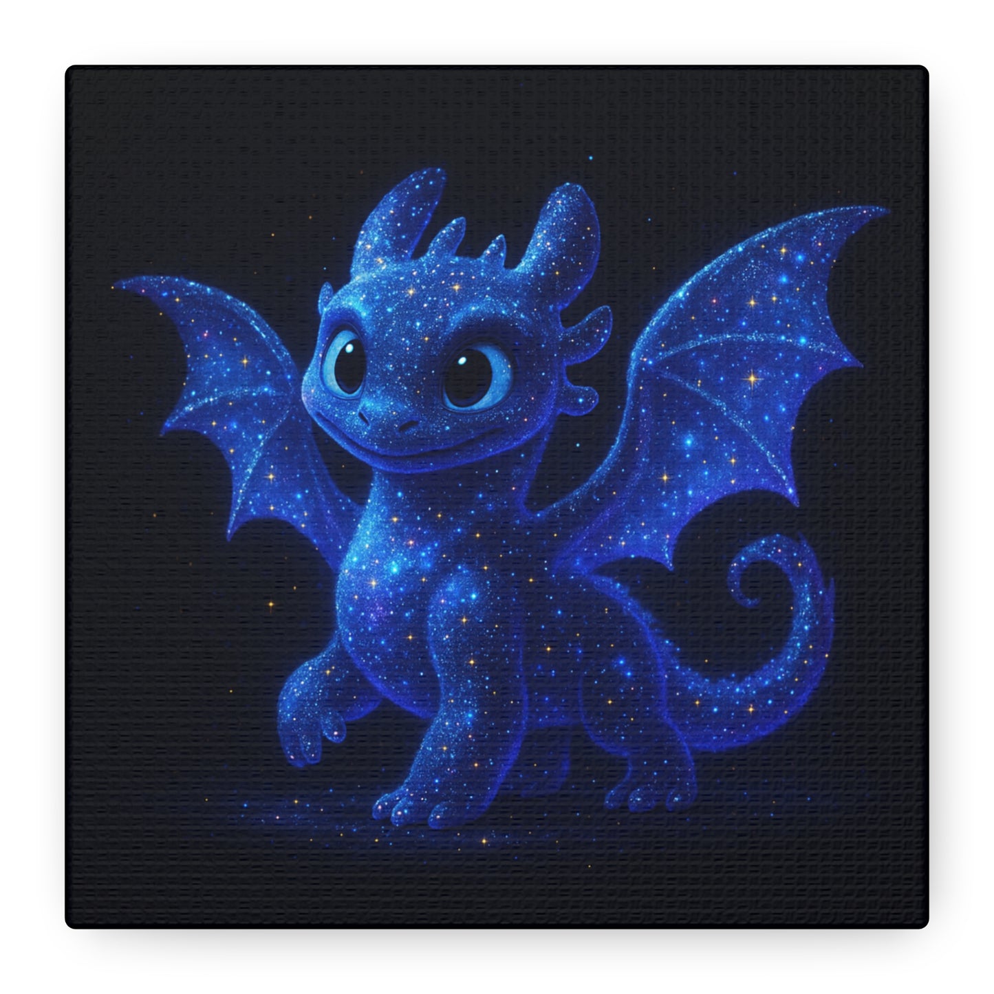 Galaxy Baby Dragon Wall Art | Cute Fantasy Dragon Canvas Print | Starry Night Nursery Decor | Whimsical Creature Room Artwork
