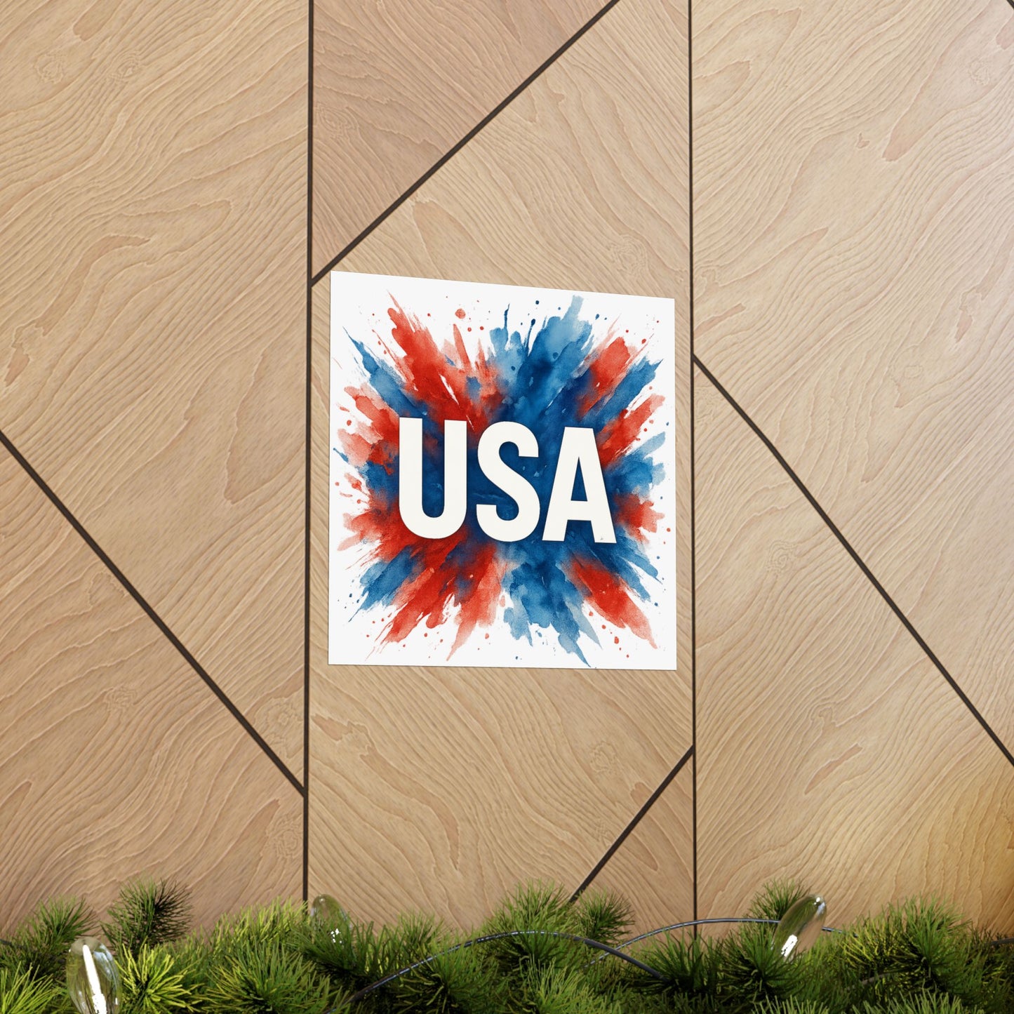 USA Watercolor Poster - Patriotic Red White and Blue Wall Art, 4th of July Decor, Ready-to-Frame American Pride Print