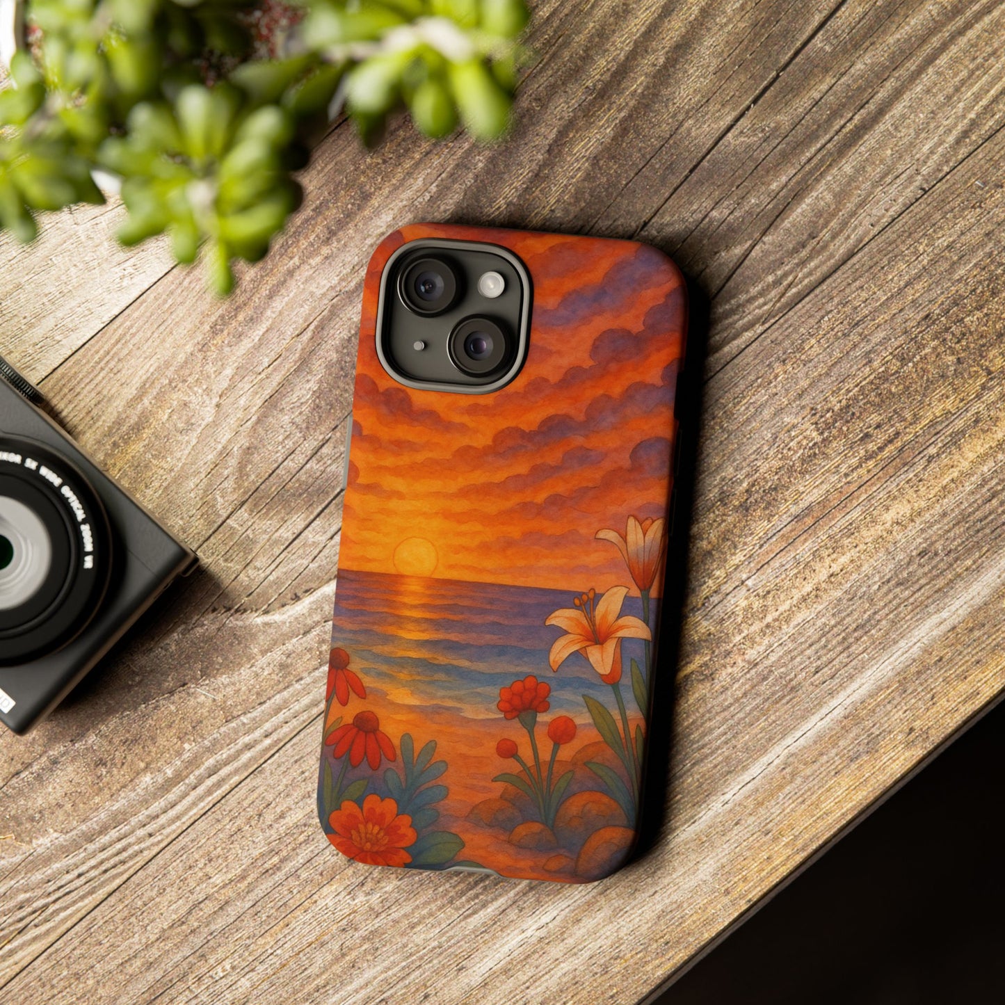 iPhone Case - Floral Ocean Sunset Watercolor Tough Case Nautical Phone Case Beach iPhone Case Ocean Sunset Theme