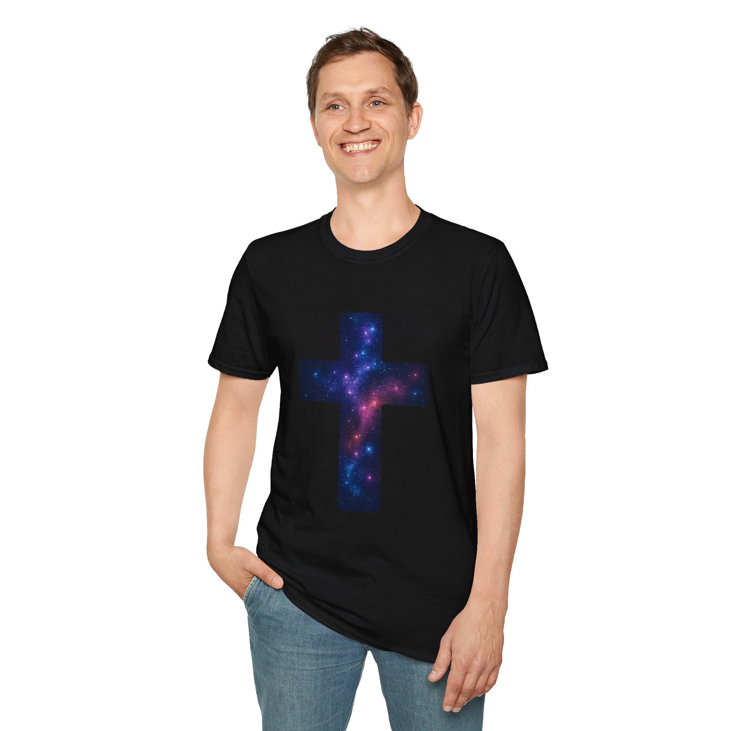 Galaxy Cross Graphic Tee | Celestial Christian Shirt, Spiritual Universe Cross T-Shirt, Faith & Astronomy Gift for Women & Men, Space Aesthetic