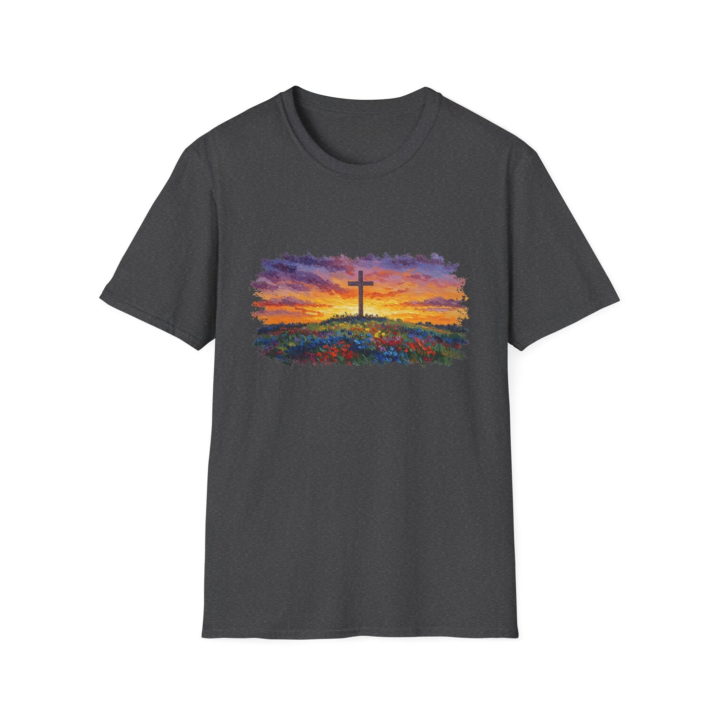 Van Gogh-Style Cross Sunset T-Shirt | Christian Faith Tee, Impressionist Nature Cross Shirt, Sunset Religious Art, Faith & Landscape Gift