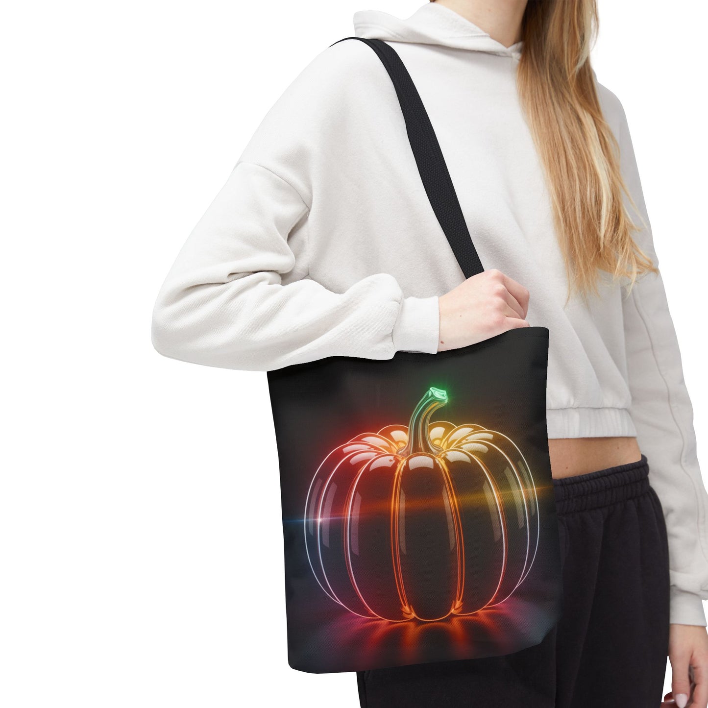 Neon Pumpkin Tote Bag, Glowing Halloween Bag, Modern Fall Tote, Pumpkin Aesthetic Accessory, Trick Or Treat Bag, Spooky Season Gift