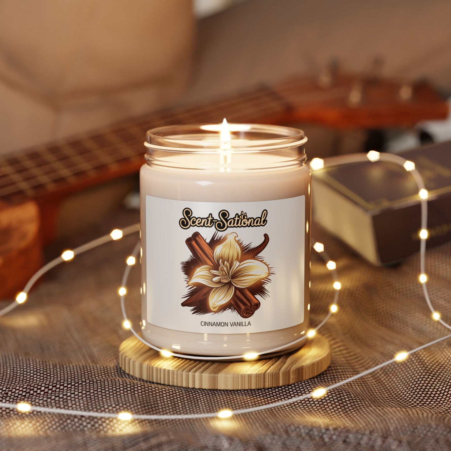 Cinnamon Vanilla Scented Candle, Cozy Aromatherapy Soy Candle, Reusable Glass Jar, Warm Home Fragrance Gift For Holidays And Housewarming