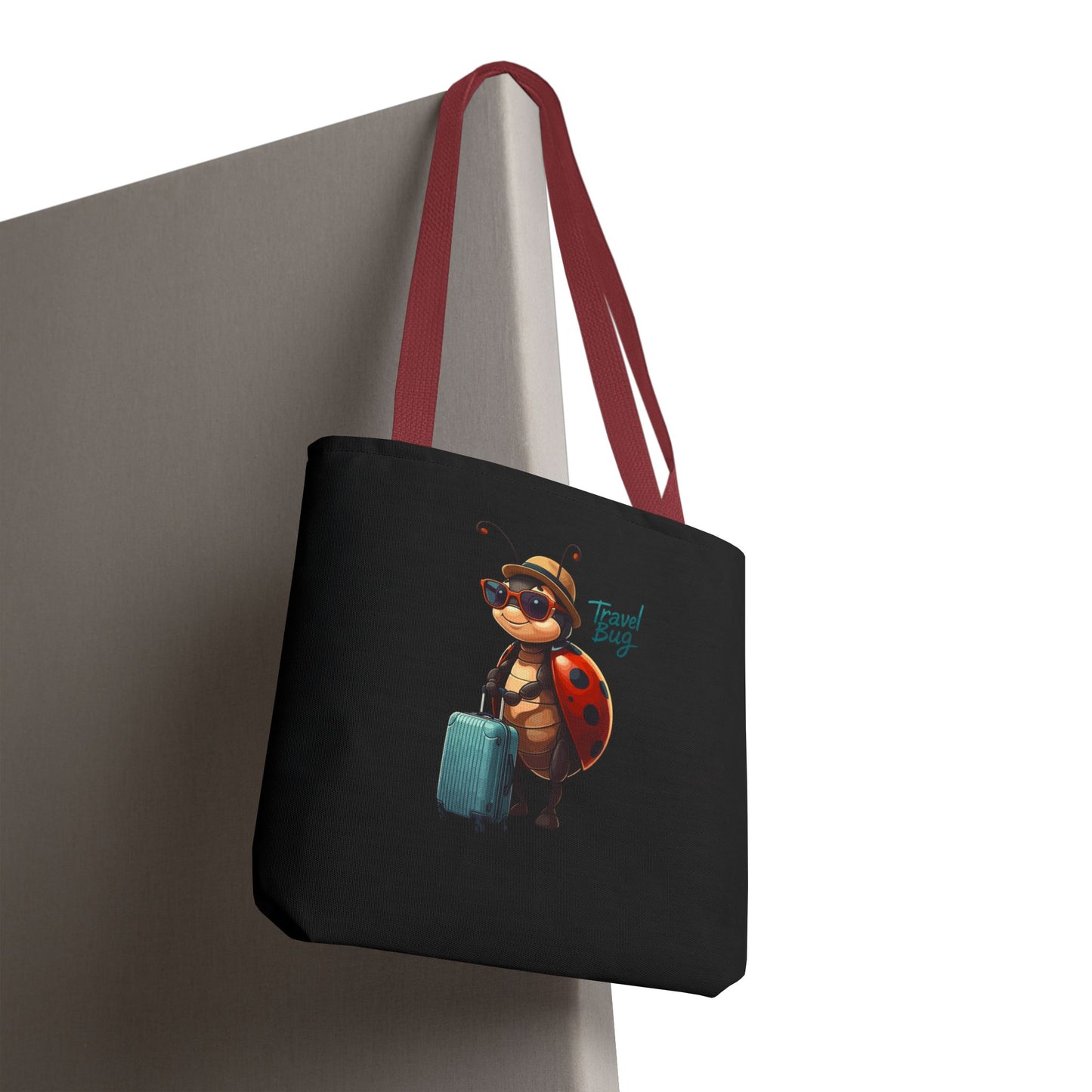 Travel Bug Tote Bag | Cute Ladybug with Suitcase Art Tote – Whimsical Travel Accessory, Aesthetic Canvas Bag | Gift for Travelers