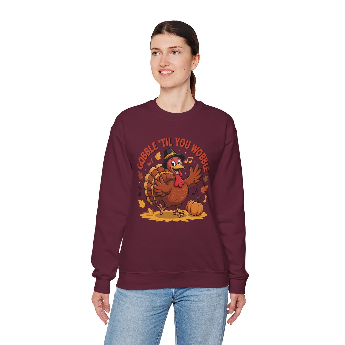 Gobble Til You Wobble Sweatshirt, Funny Cartoon Turkey Thanksgiving Crewneck, Dancing Turkey Fall Pullover, Cozy Friendsgiving Holiday Top