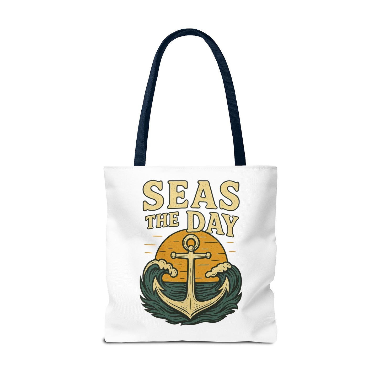 "Seas the Day" Nautical Tote Bag – Funny Beach Quote Canvas Bag with Anchor | Coastal Gift Idea for Summer, Travel, or Daily Use