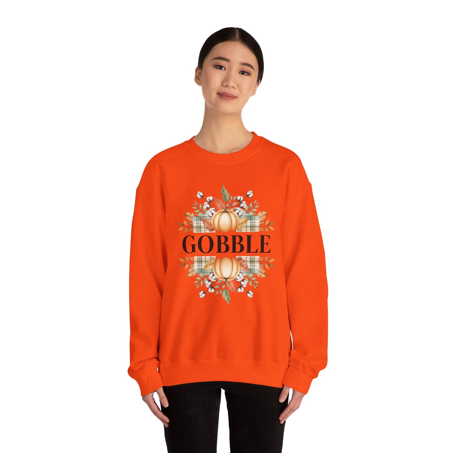 Gobble Turkey Sweatshirt, Thanksgiving Gobble Crewneck, Autumn Pumpkin Leaves Pullover, Fall Graphic Sweatshirt, Cozy Turkey Shirt