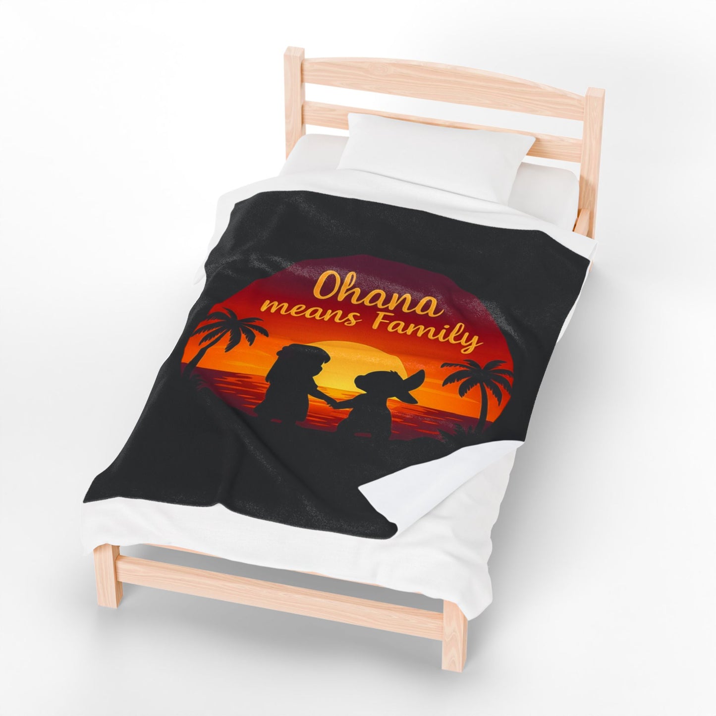 Ohana Means Family Blanket – Hawaiian Sunset Throw, Tropical Bedding, Stitch-Inspired Gift