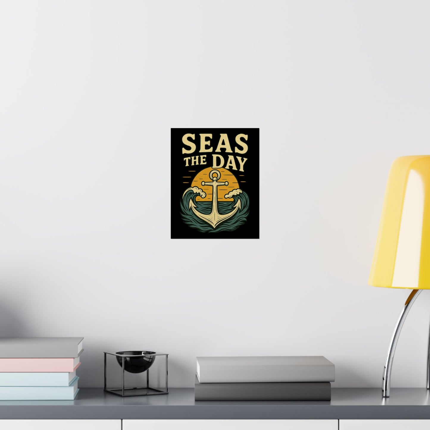 Poster - Seas the Day Anchor Sunset Design Nautical Decor Inspirational Reminder Beach Decoration