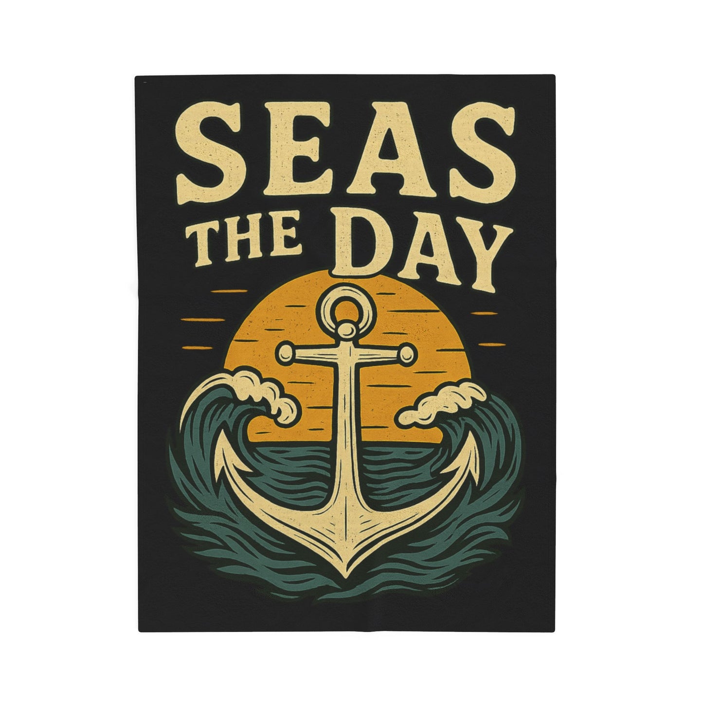 Seas the Day Blanket – Nautical Anchor Throw, Coastal Fleece Blanket, Ocean Sunset Gift