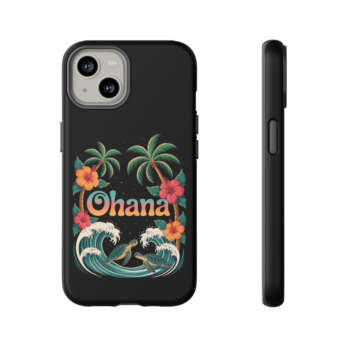 Tropical Ohana iPhone Case - Beach Vibes Cover with Palms, Hibiscus and Turtles - Rugged and Glossy Summer Phone Protector