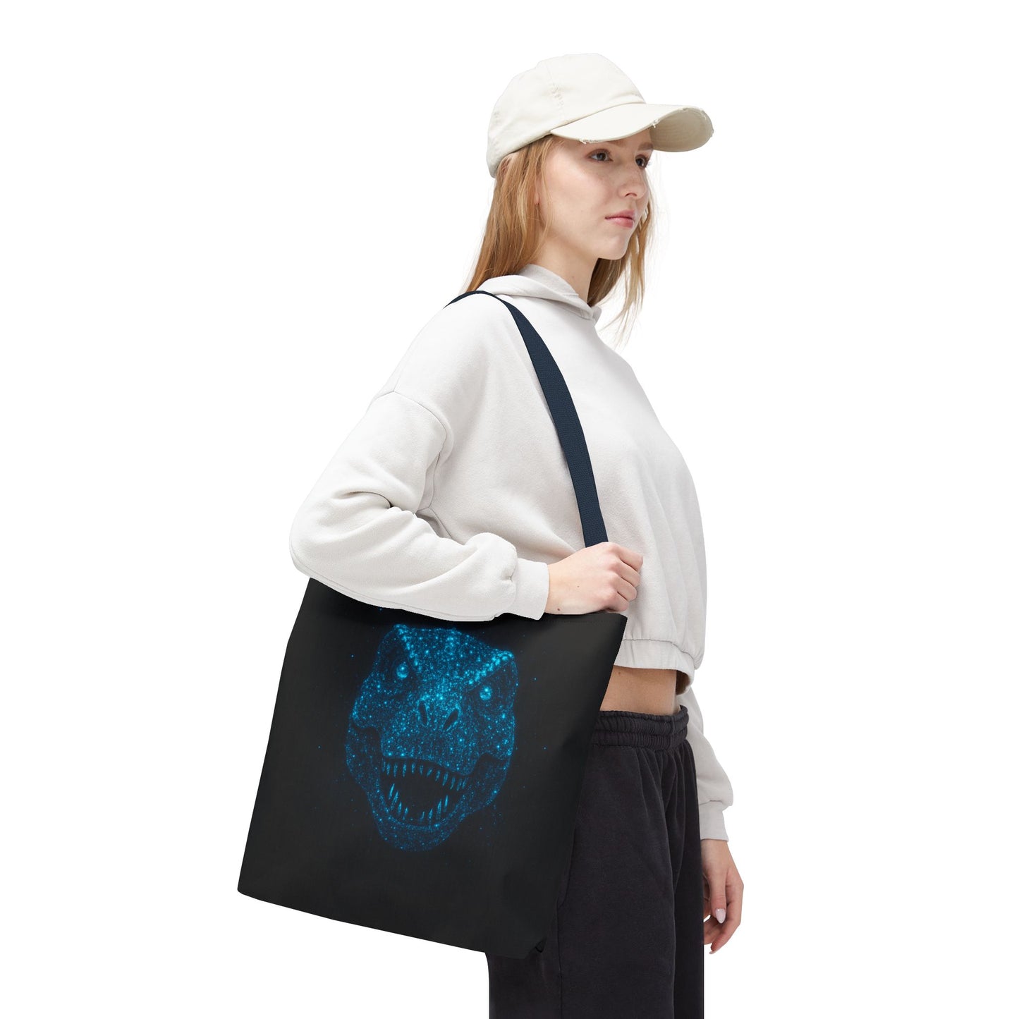 Bioluminescent Dino Tote Bag | Retro T-Rex Galaxy Canvas Shopper - Eco AOP Tote, Ocean Glow Dinosaur Art, Gift for Paleontology Fans